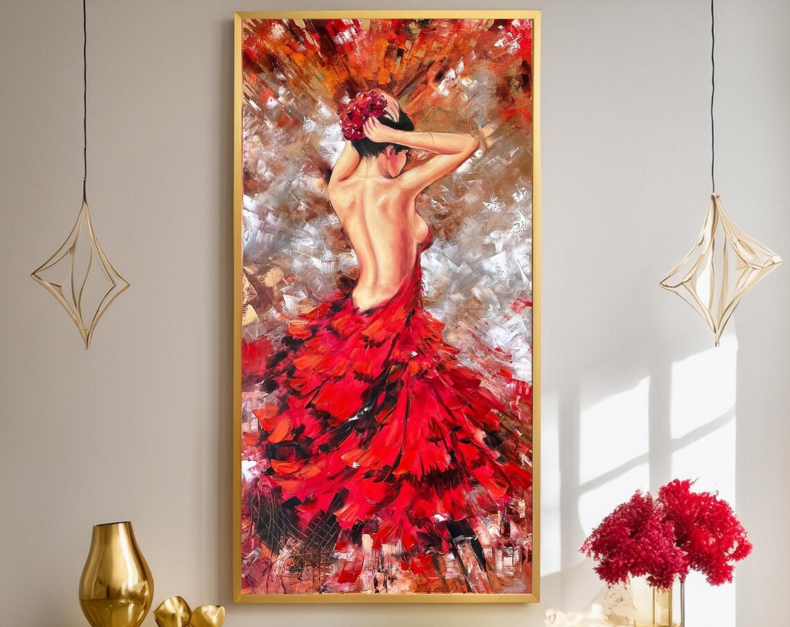 Woman in Red Dress Figure Art Print, Abstract Dancer