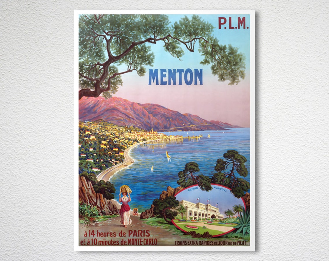 Menton France Vintage Travel Poster Travel In France French Riviera Poster Deco Interior - Image 2