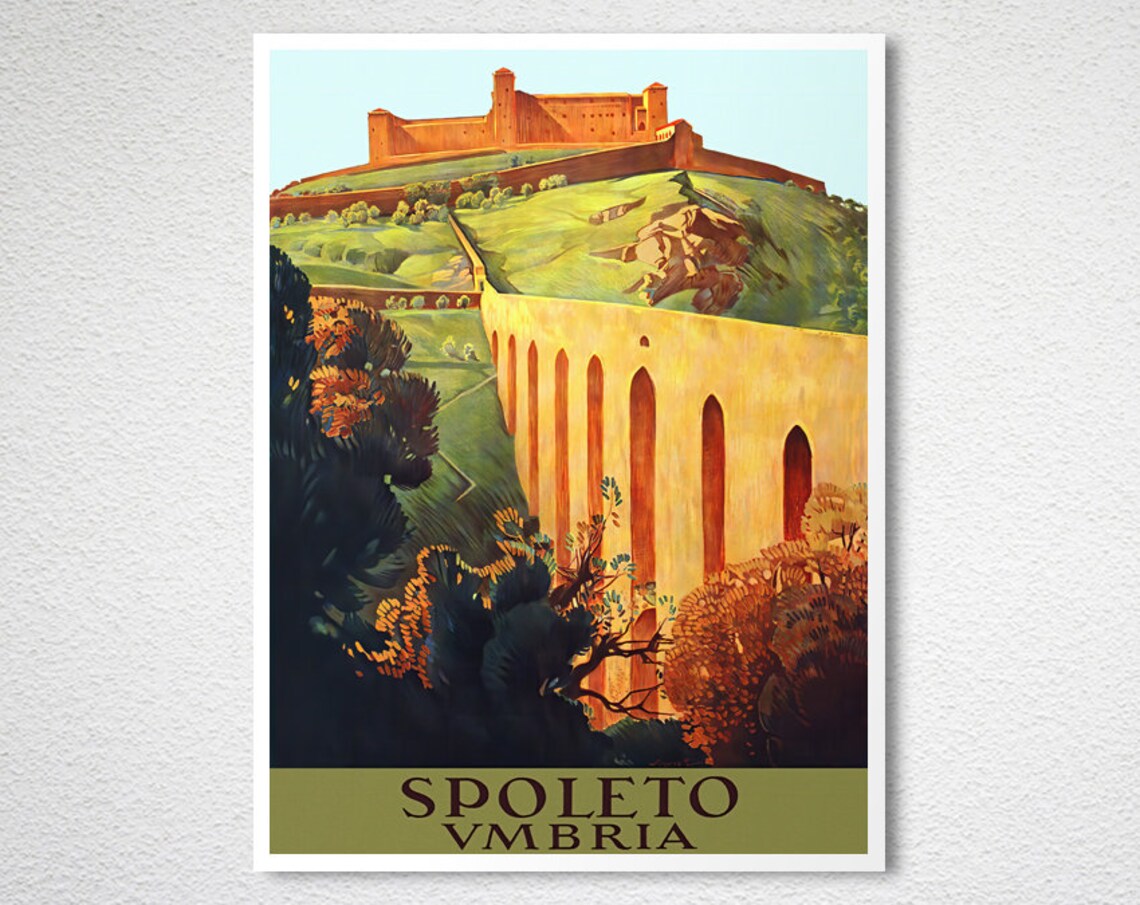 Spoleto Umbria Italy Vintage Railway Aqueduct Fortress Poster - Image 2