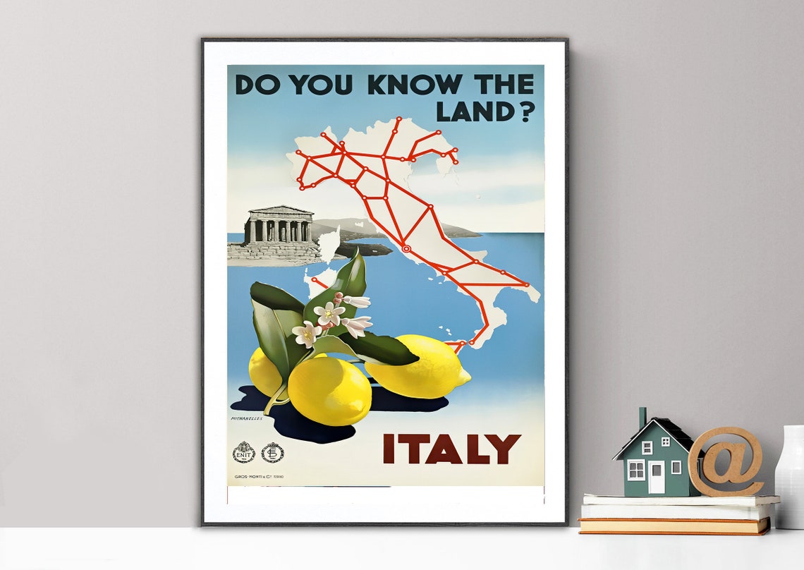 Do You Know The Land Italy Vintage Travel Poster With Lemons Map