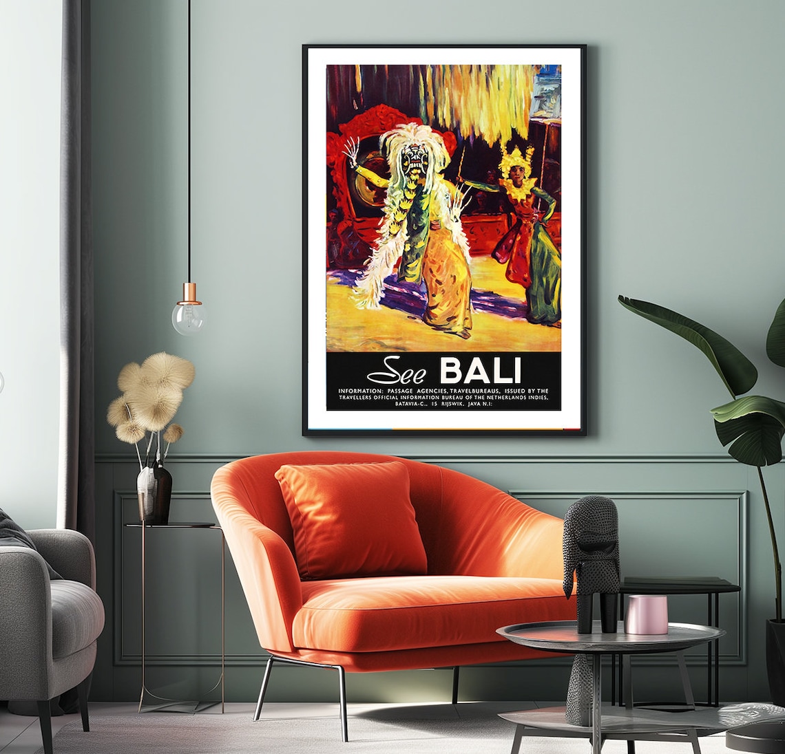 See Bali Vintage Netherlands Indies Travel Poster Barong Dance
