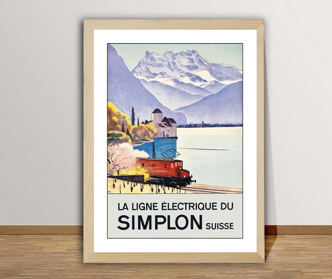 Simplon Electric Railway Swiss Alps Lake Travel Vintage Poster - Image 2