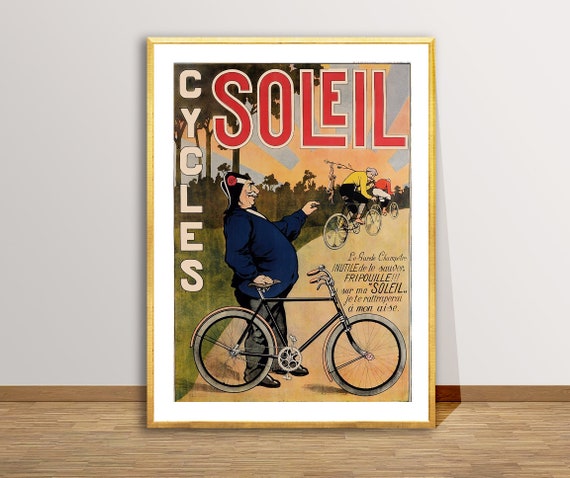 Cycles Soleil Vintage Bicycle Poster Retro Cycle Poster Cycling Print Sport Poster Wall Decor