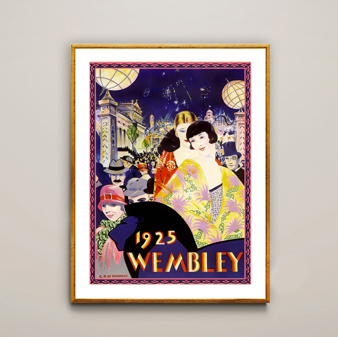 1925 Wembley Empire Exhibition Night Crowd Event Vintage Poster
