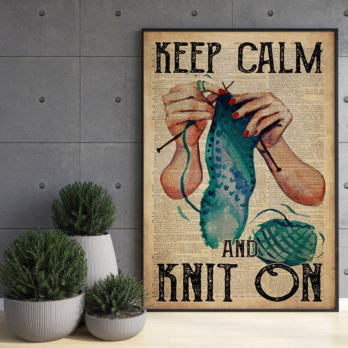Keep Calm And Knit On Classic Vintage Knitting Hands Newspaper Poster - Image 3