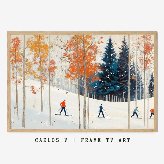 Cross Country Skiers Gliding Past Autumn Orange Trees Poster