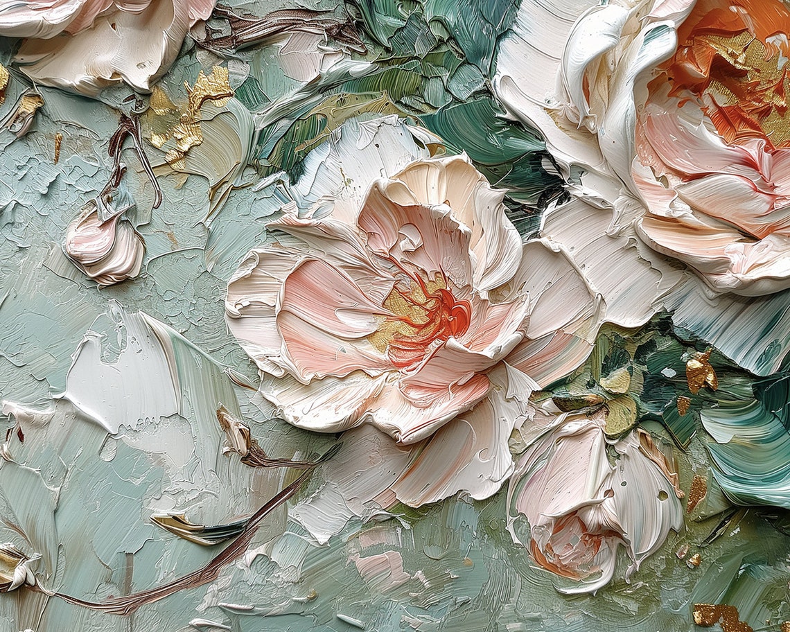 White Impasto Flowers Thick Textured Petals Masterpiece Poster - Image 3