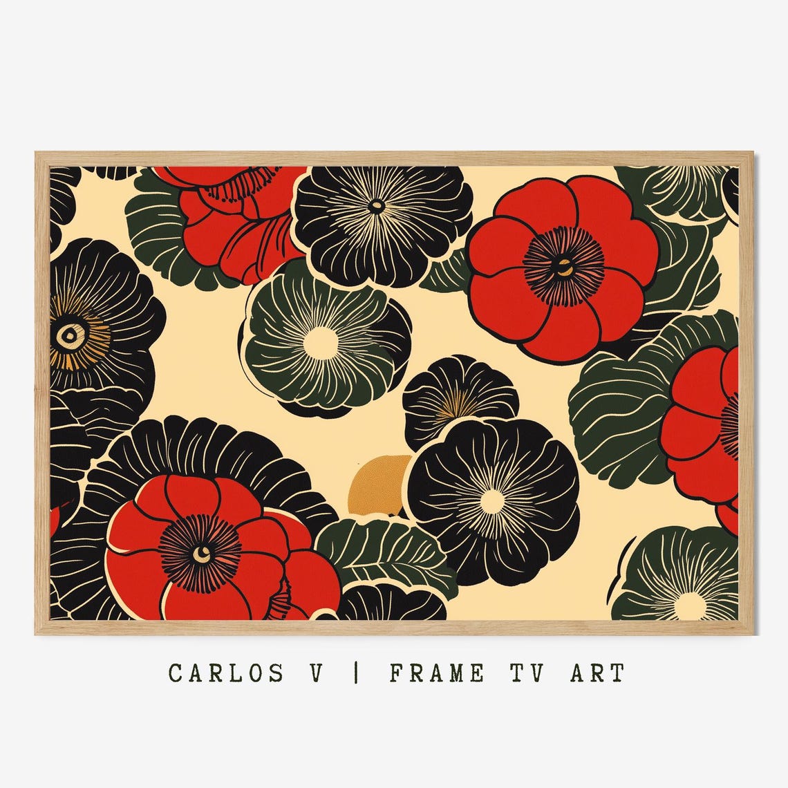 Delicate Poppy Flowers in Bold Red Black and Cream Poster Art