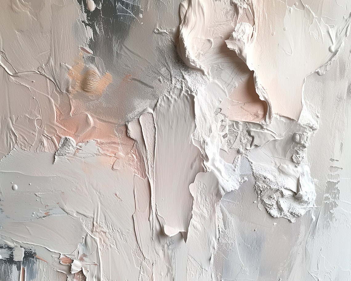 Soft Blush and White Textured Abstract Impasto Painting Poster - Image 2