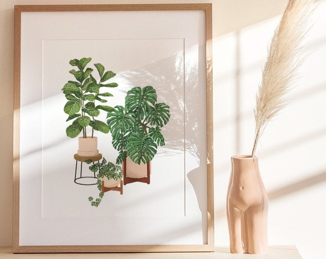 Monstera Deliciosa With Fiddle Leaf Fig Botanical Illustration Poster - Image 3