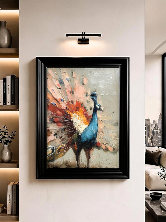 Peacock Wall Art Colourful Bird Abstract Oil Painting Print