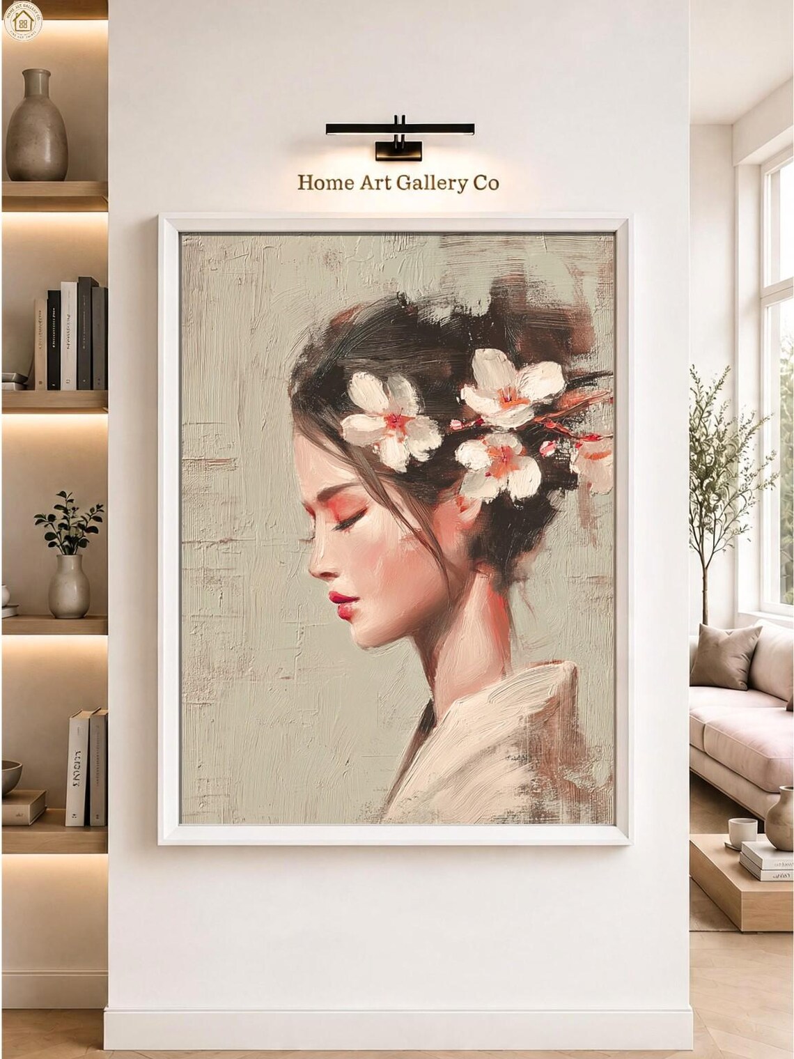 Geisha Profile Portrait With Cherry Blossom Hair Flowers Fine Art Poster