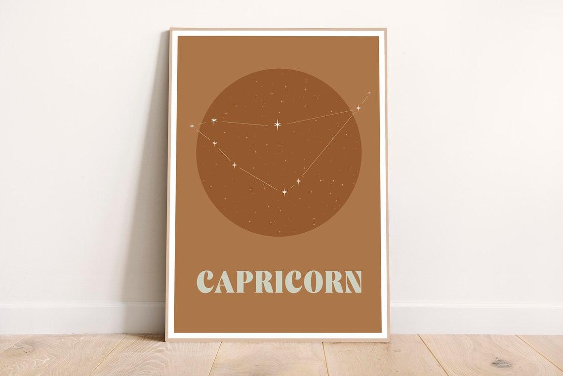Capricorn Zodiac Print Poster Gray Brown Colors Sign Astrology Art Wall Decor