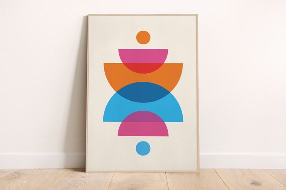 Four Semicircles Orange Blue Magenta Abstract Art Print Poster Wall Decor Minimalist Colorful Geometric