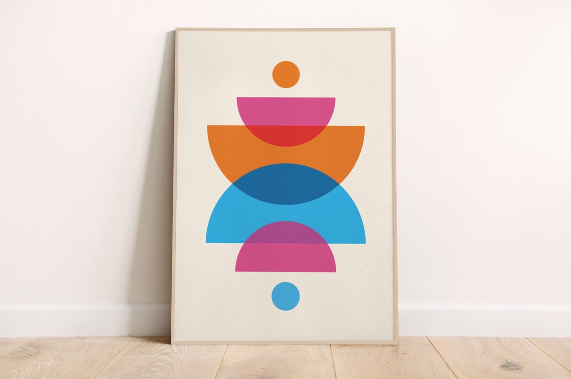 Geometric Semicircles Orange Blue Pink Minimalist Abstract Poster