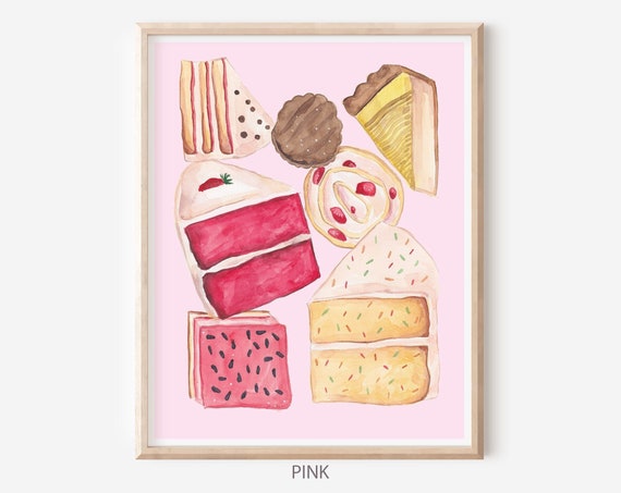 Cake Poster Bakery Art Sweets Print Desserts Art Print Watercolor Food Art Coffee Shop Wall Art Kitchen Wall Decor