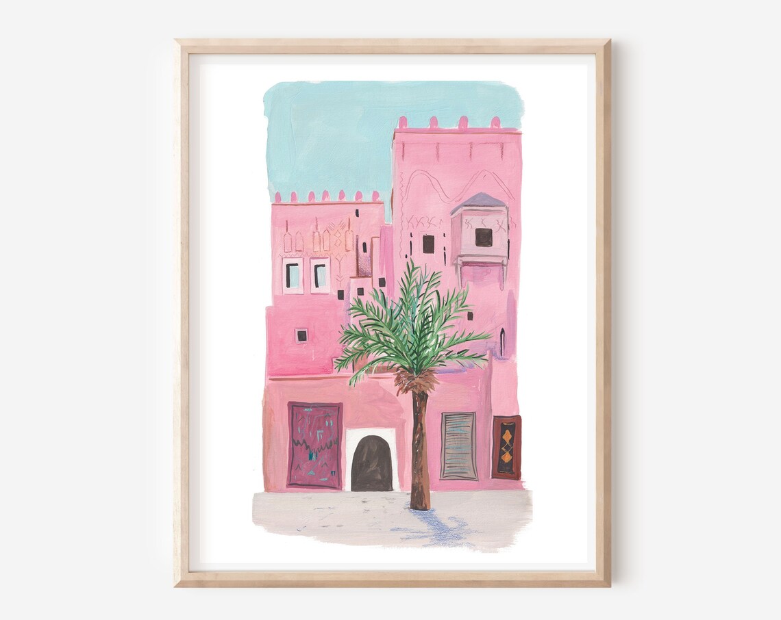Marrakech Morocco Travel Poster, Moroccan Mosque Art