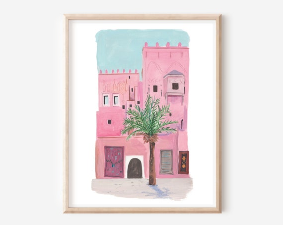 Marrakech Morocco Travel Poster, Moroccan Mosque Art