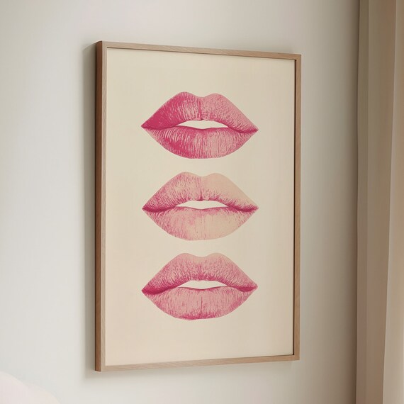 Living Room Decor Pop Art Pink Lips Poster Modern Minimalist Trendy Hallway Print Bedroom Wall Illustration