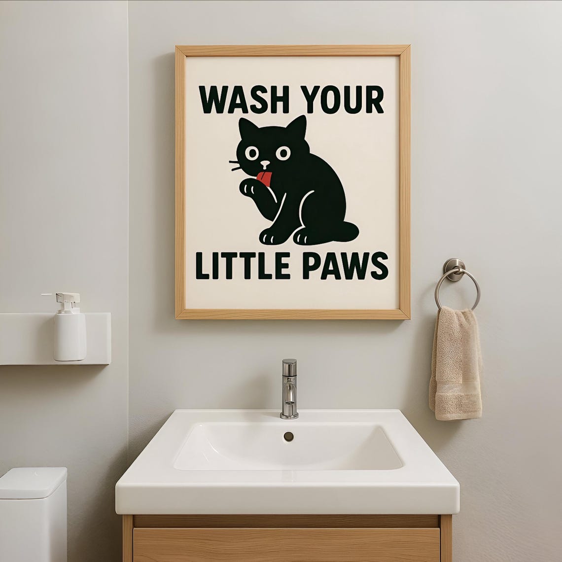 Wash Your Little Paws Funny Black Cat Bathroom Sign Quote Poster