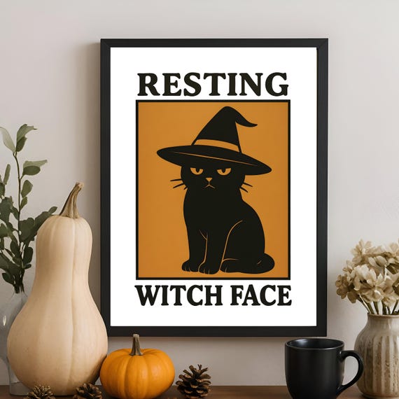 Resting Witch Face Cat Poster Funny Halloween Wall Art
