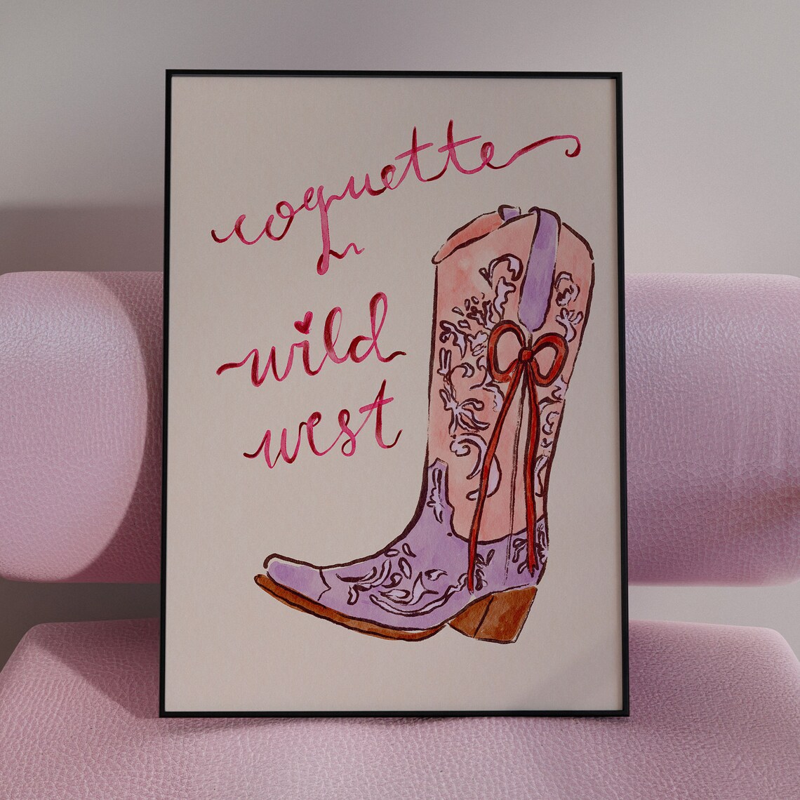 Coquette Cowgirl Boots Art Print, Southern Decor