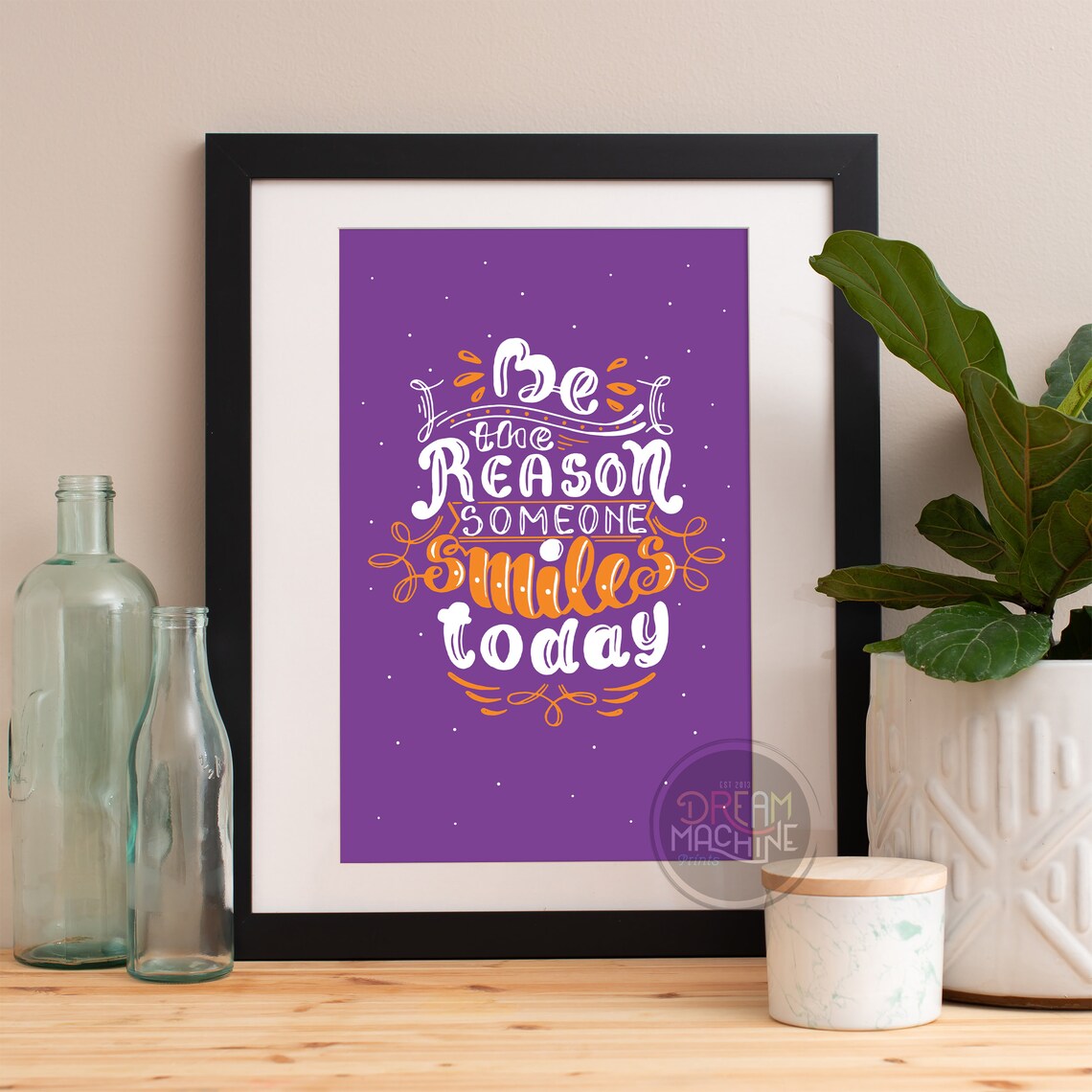 Be the Reason Someone Smiles Today Purple Hand Lettered Poster