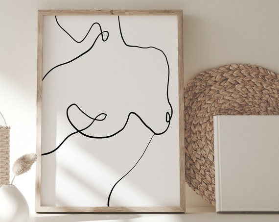Woman Squiggly Line Art Mid Century Decor Black Squiggly Art Abstract Wall Art Minimalist Print Living Room Wall Art