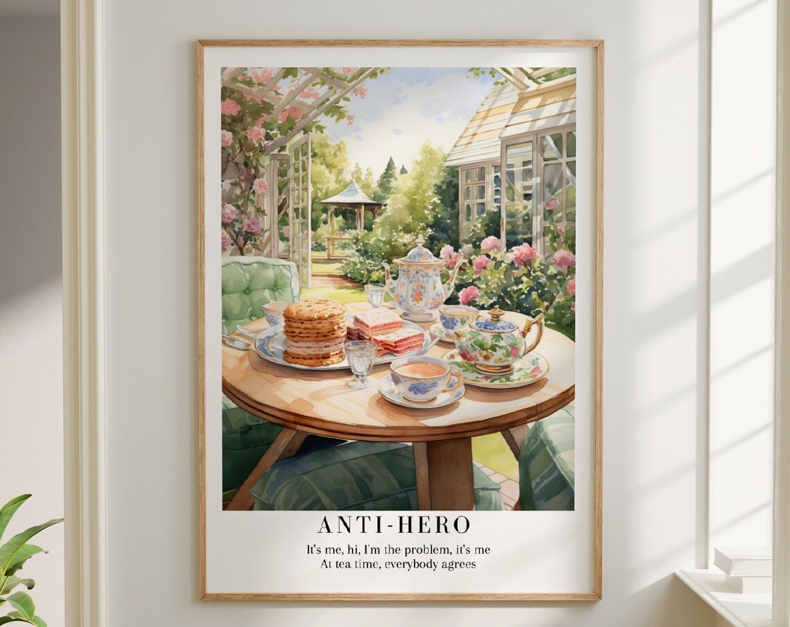 Taylor Swift Anti-Hero Tea Time Garden Watercolor Lyric Poster
