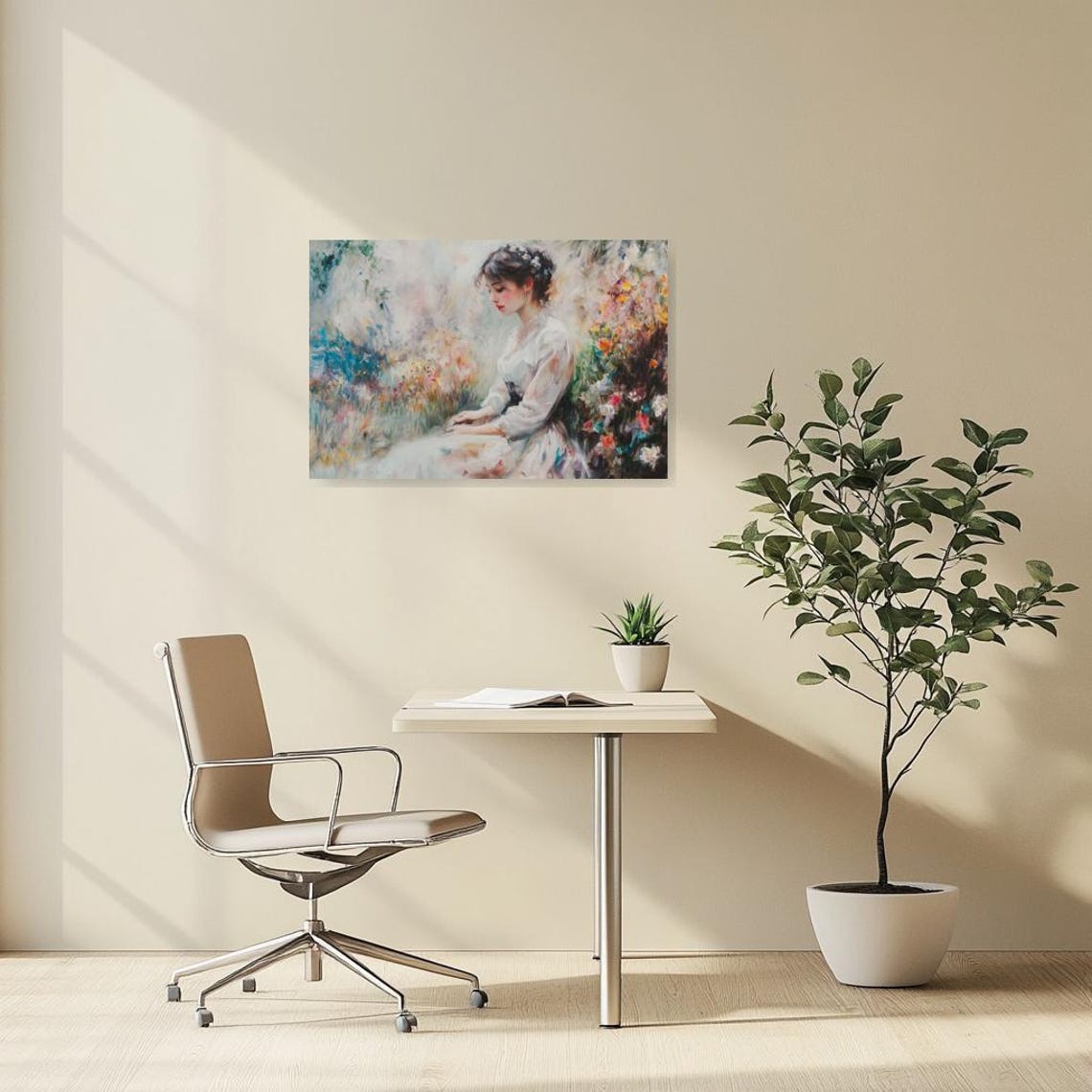 Dreamy Woman In Blooming Garden Soft Pastel Impressionist Poster - Image 2