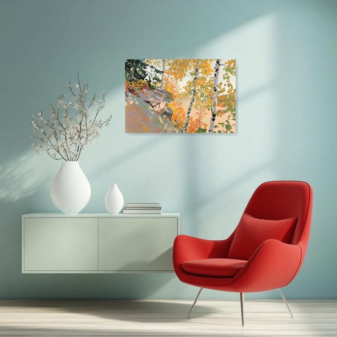 Golden Autumn Birch Trees Rising on a Sunlit Hillside Poster - Image 3