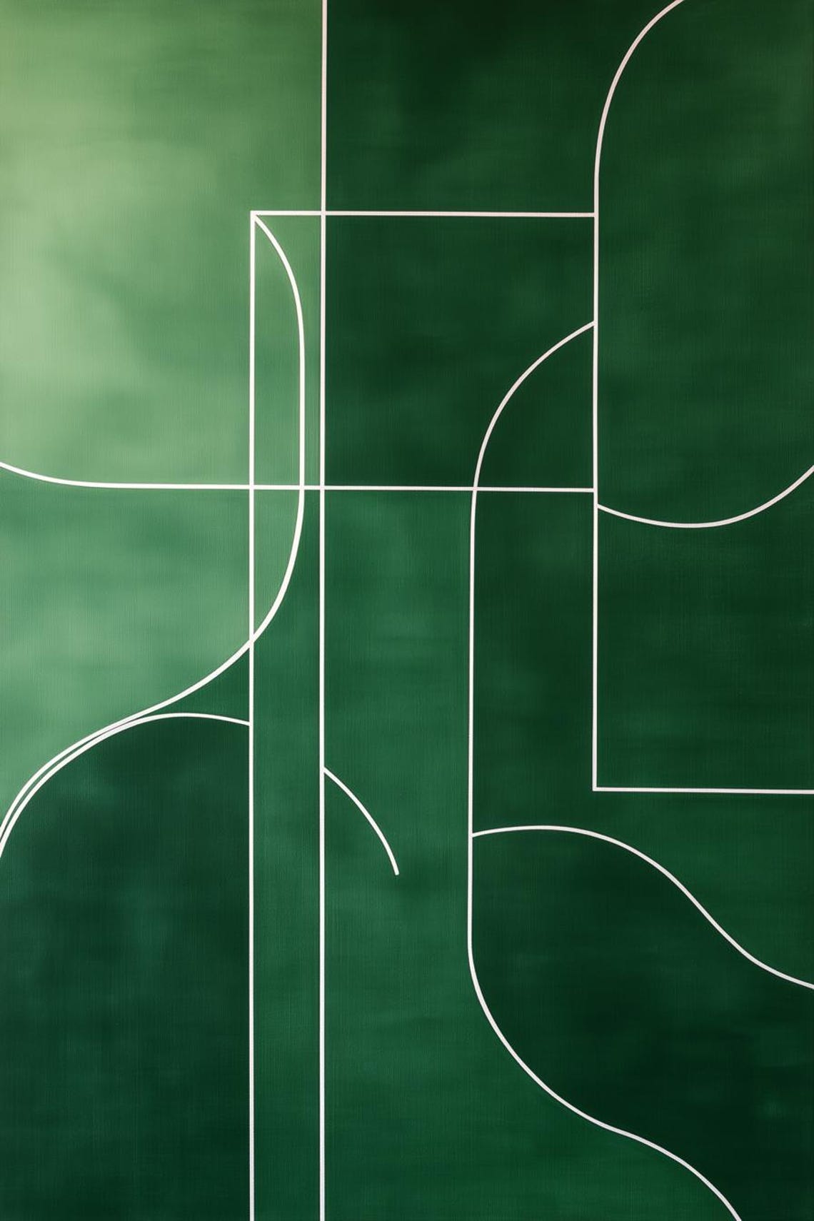Minimalist Deep Green Geometric Line Art with White Arches Poster