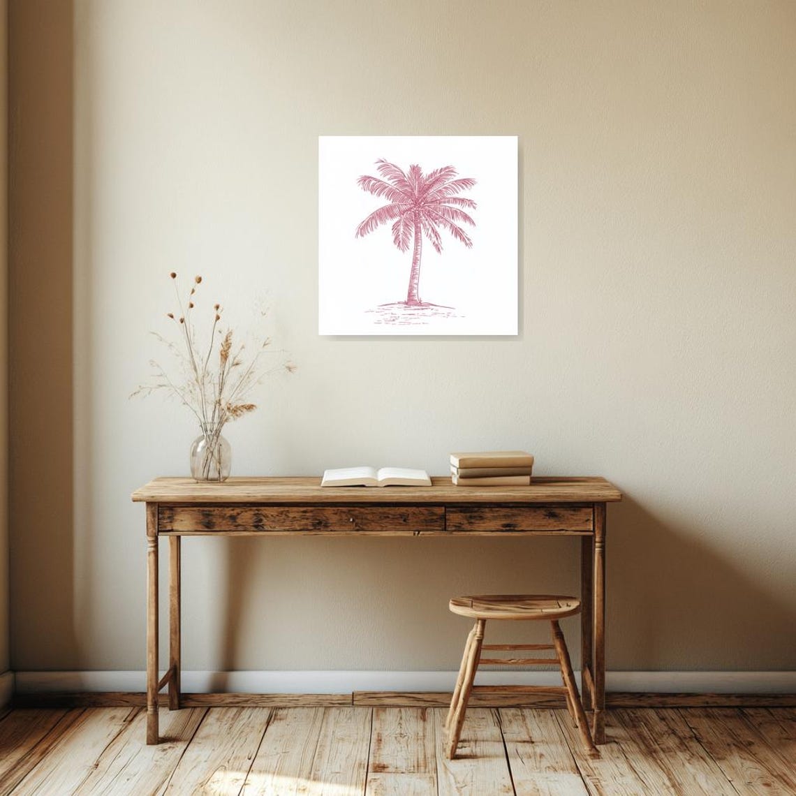 Elegant Palm Tree Wall Art Print Inspired By Impressionism In Soft Coral Tones For Modern Home Decor - Image 4