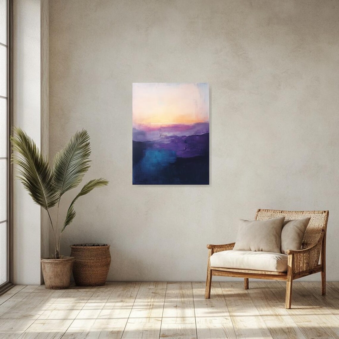 Abstract Purple Sunset Over Dark Blue Hills Modern Art Poster - Image 2