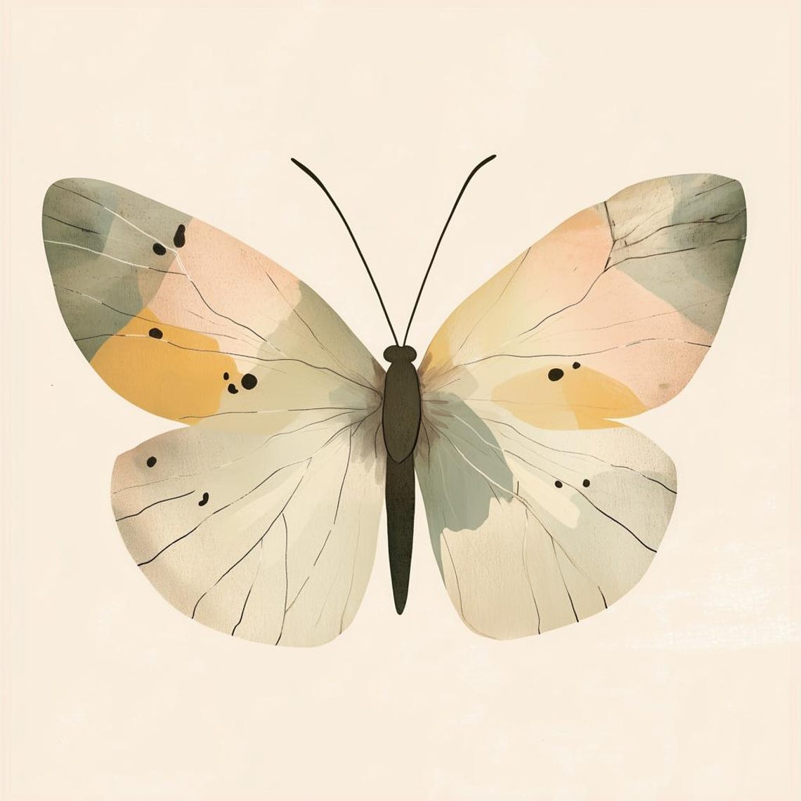 Soft Pastel Butterfly Watercolor Illustration on Cream Poster