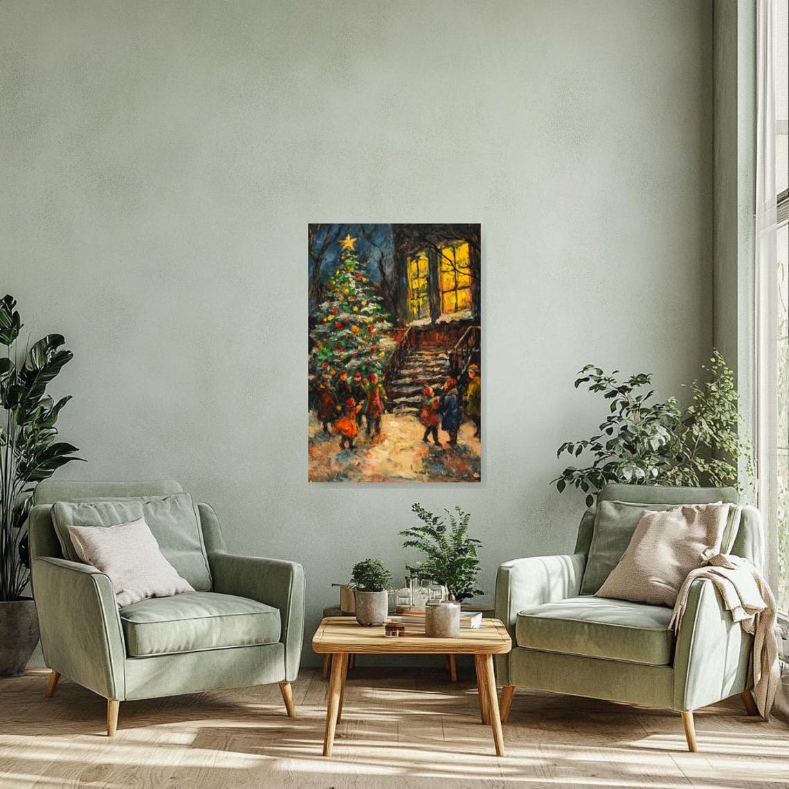 Joyful Children Beneath the Starry Night Christmas Tree Poster - Image 2