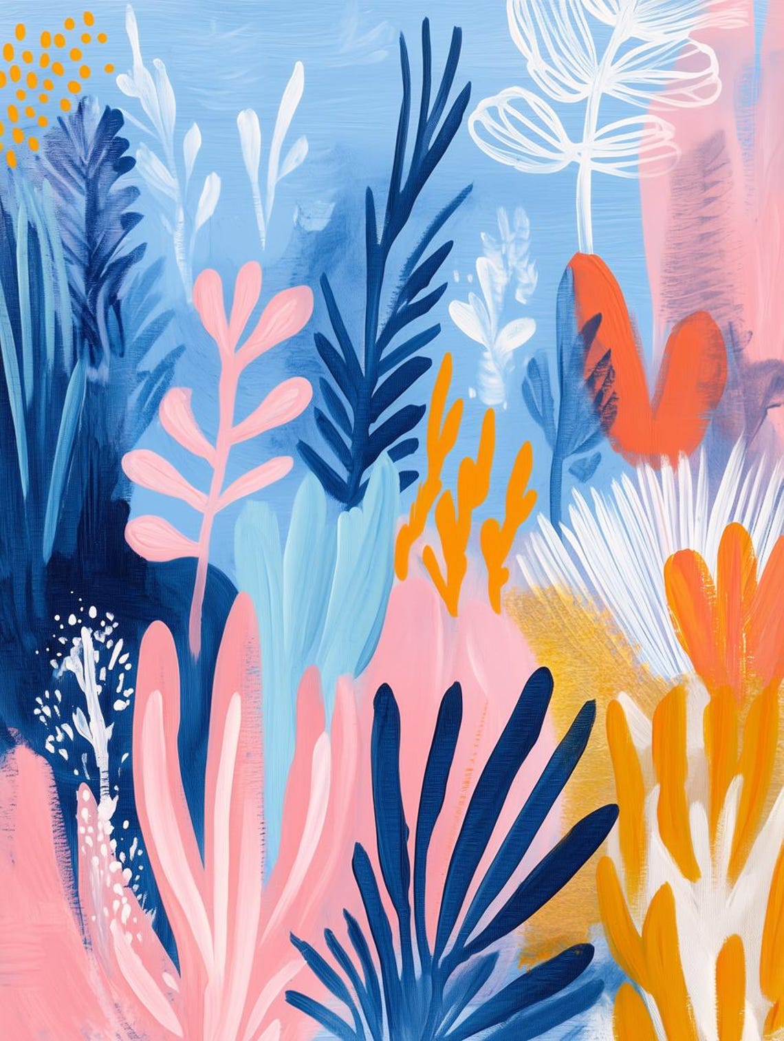 Colorful Abstract Botanical Plant Forms in Blue and Pink Poster