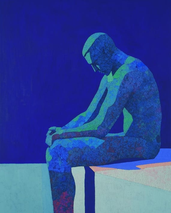 Contemporary Blue Figure Print Inspired By Pablo Picasso Style For Unique Home Decor Art