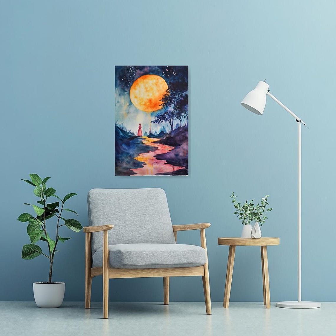 Original Print Inspired By Claude Monet With Vibrant Moonlit Landscape And Ethereal Colors For Wall Art Home Decor - Image 4