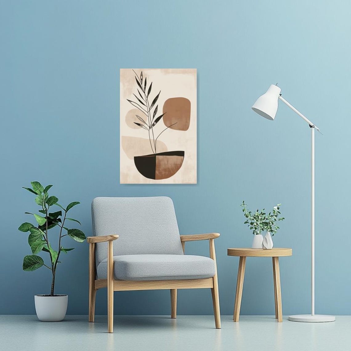 Abstract Botanical Line Art Painting with Earthy Beige Shapes Poster - Image 2