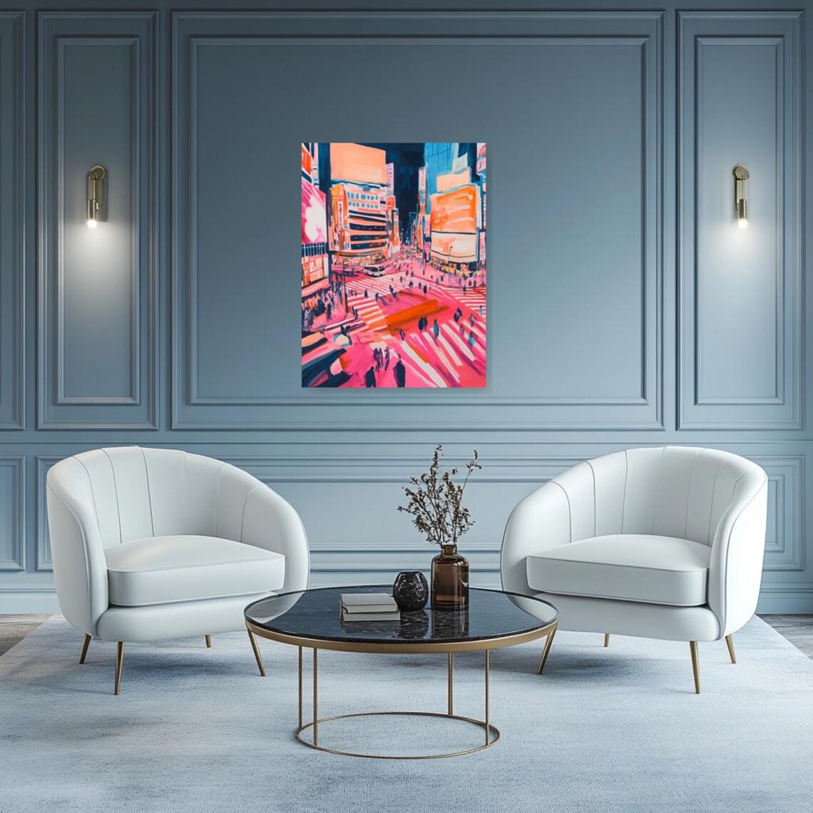 Neon Pink Tokyo Night Crossing City Lights Crowd Urban Art Poster - Image 2