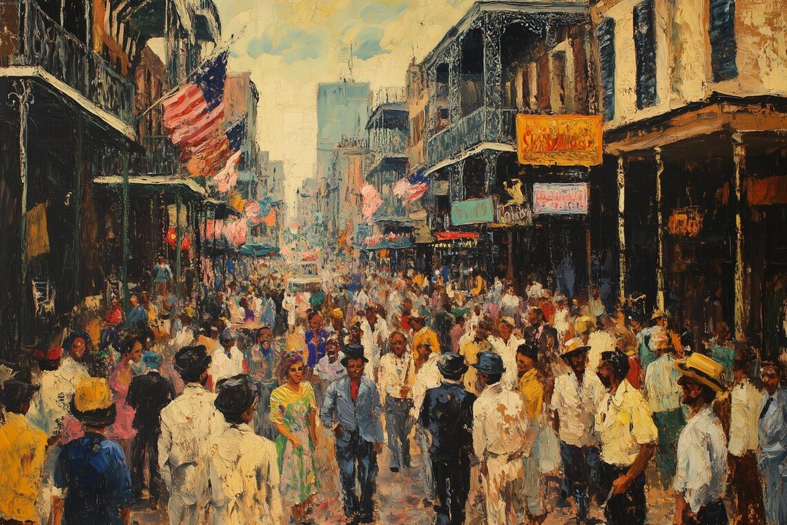 Bourbon Street New Orleans Crowd Celebration Street Parade Poster