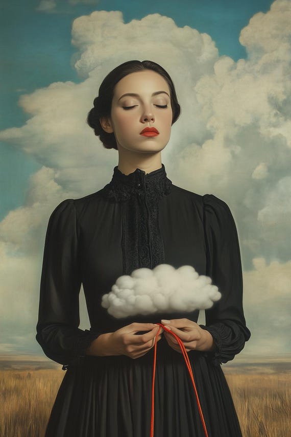 Magritte-Inspired Surreal Clouds Art Print