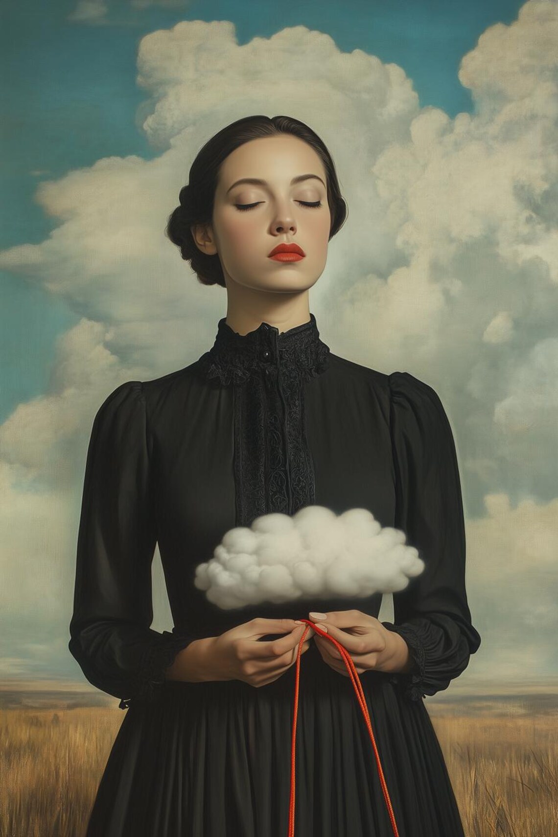 Magritte-Inspired Surreal Clouds Art Print
