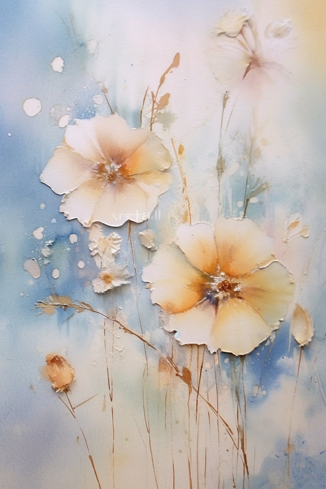 Delicate White Poppies Watercolor Painting Soft Floral Wall Poster