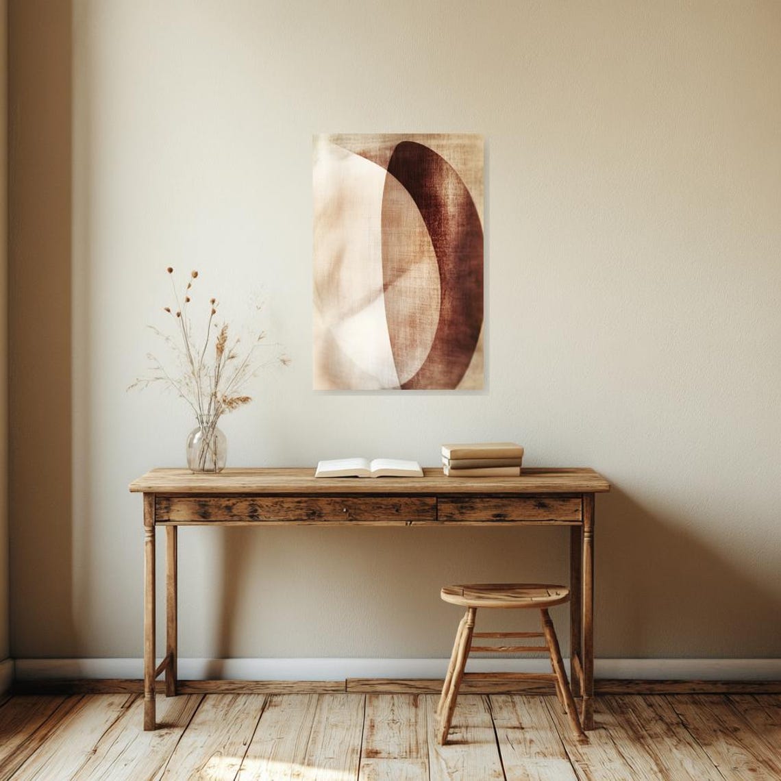 Neutral Beige Arch Abstract in Earth Tones Minimalist Linen Poster - Image 2