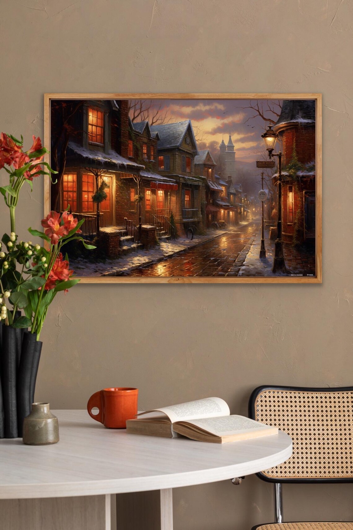 Thomas Kinkade-Inspired Cozy Village Art Print - Image 2