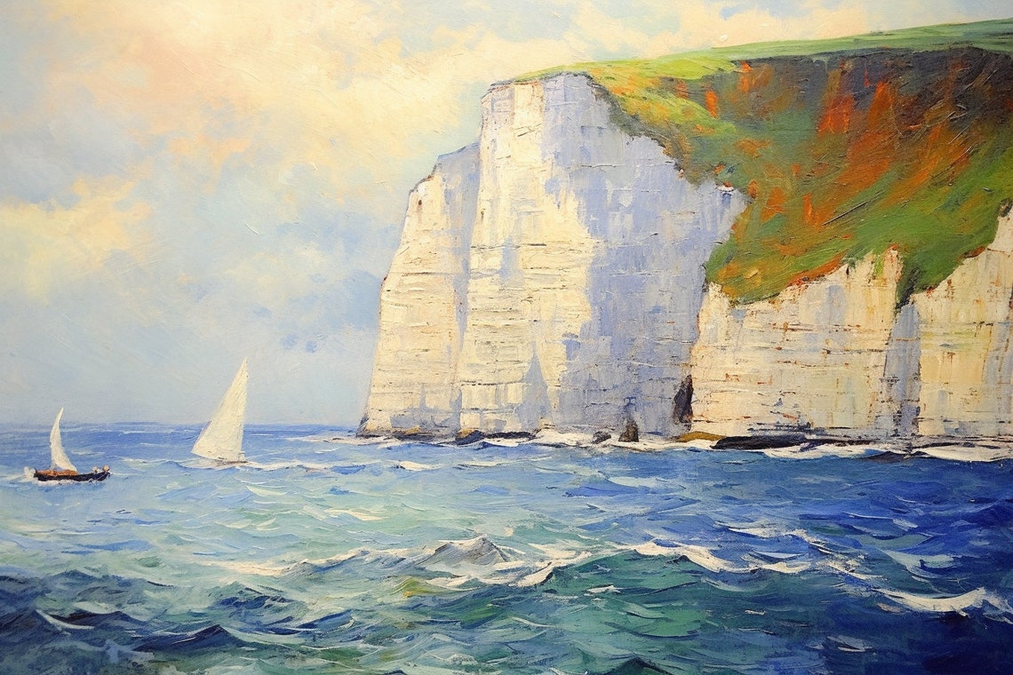 White Cliffs Of Dover Sailboats Impressionist Seascape Poster