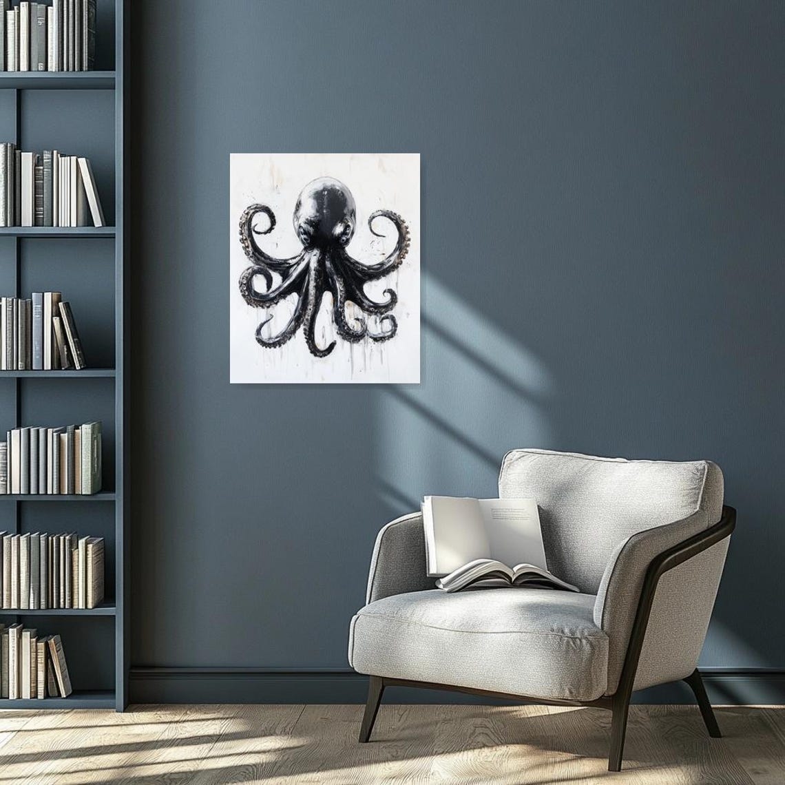 Custom Print Octopus Wall Art In Abstract Style Inspired By Hokusai For Unique Home Decor And - Image 3
