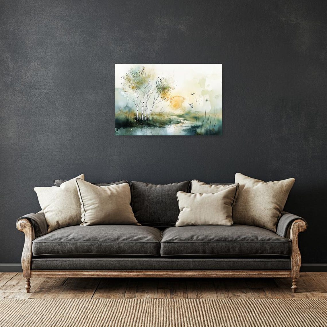 Birch Tree Watercolor Wall Art Print Inspired By Claude Monet Nature Decor For Home And Office - Image 3